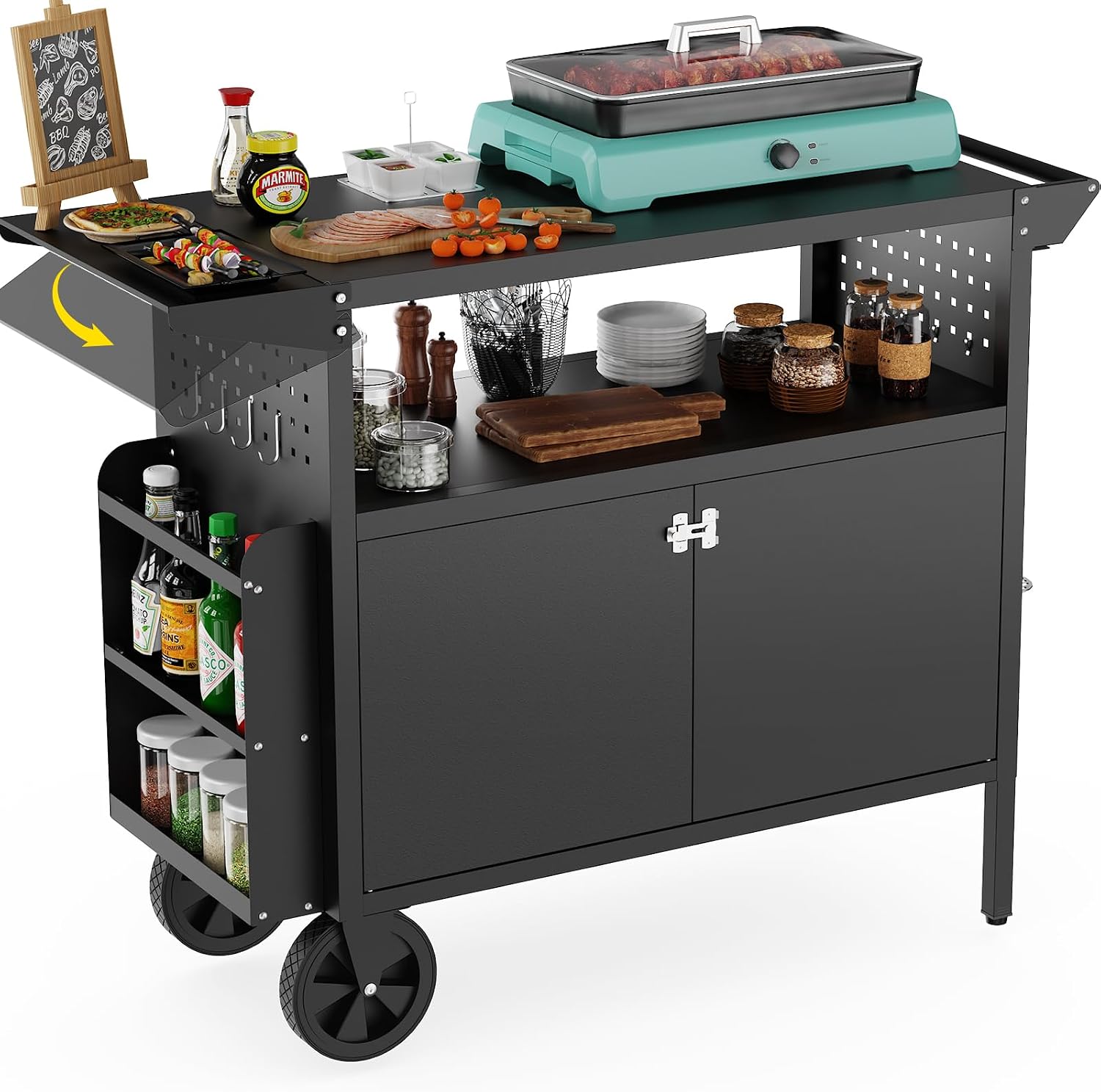 Commercial Kitchen Tables - Buitenkeuken op wielen met opbergruimte, opklapbaar