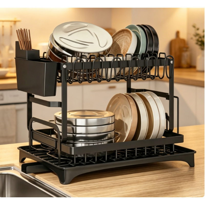 Commercial Kitchen Floor Drain - Premium grote capaciteit 2-laags metalen afdruiprek