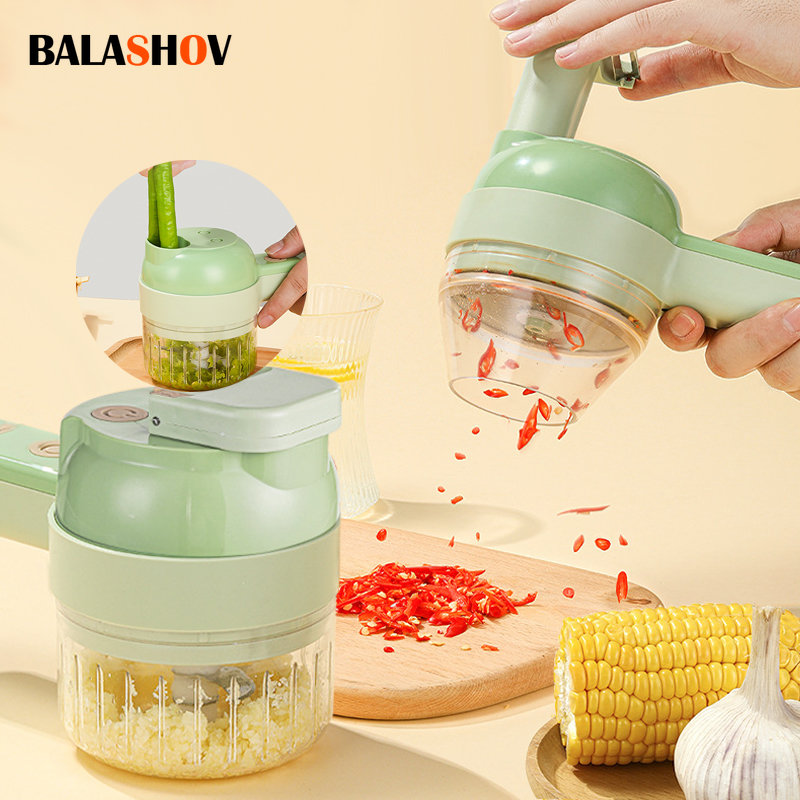 Commercial Kitchen Products - 4In1 Elektrische Groentensnijder Set Handheld Draadloze